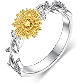 BETHZA Sunflower Ring 925 Sterling Silver Natural Citrine You are My Sunshine Sunflower Statement Ring Jewelry Gifts for Women Mom Wife Her