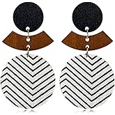 Wooden Earrings Unique Handmade Lightweight Black And White Round Geometry Earrings Vintage Bohemian Round Earrings for Women