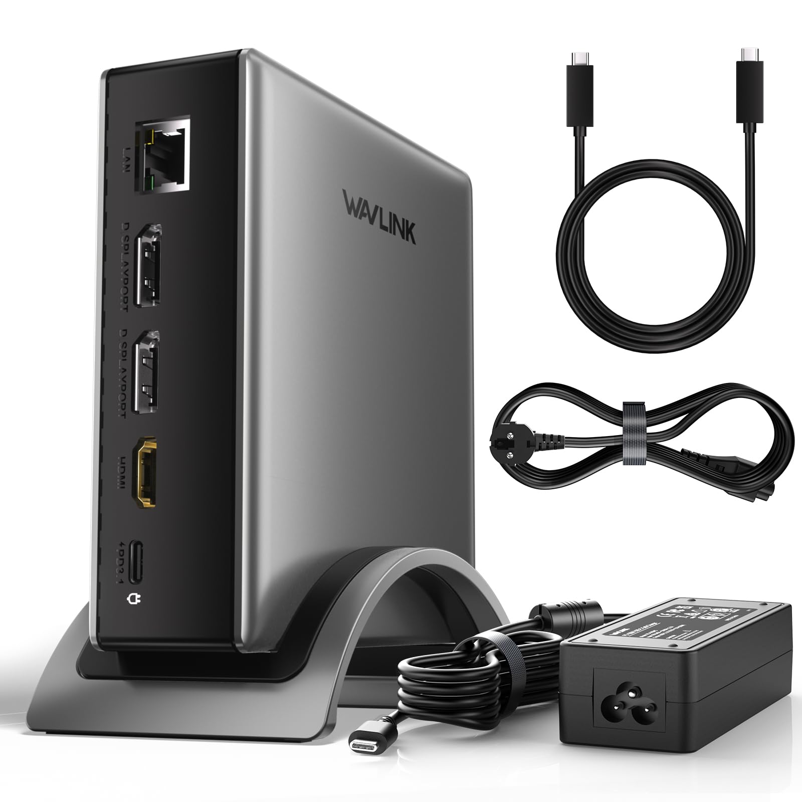 USB C Docking Station,PD3.1 Docking Station für 3 Monitore mit 2*DP+HDMI, 4K@144Hz,140W Ladegerät, USB-C 10Gbps,USB-A 5Gbps,Gigabit-Ethernet,Audio/Mikrofon für Lenovo, HP, Dell, Windows System