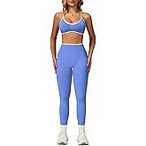ABOCIW Womens 2 Piece Workout Sets Seamless Color Block Sports Bra Scrunch Butt Lifting High Waist Leggings Gym Set