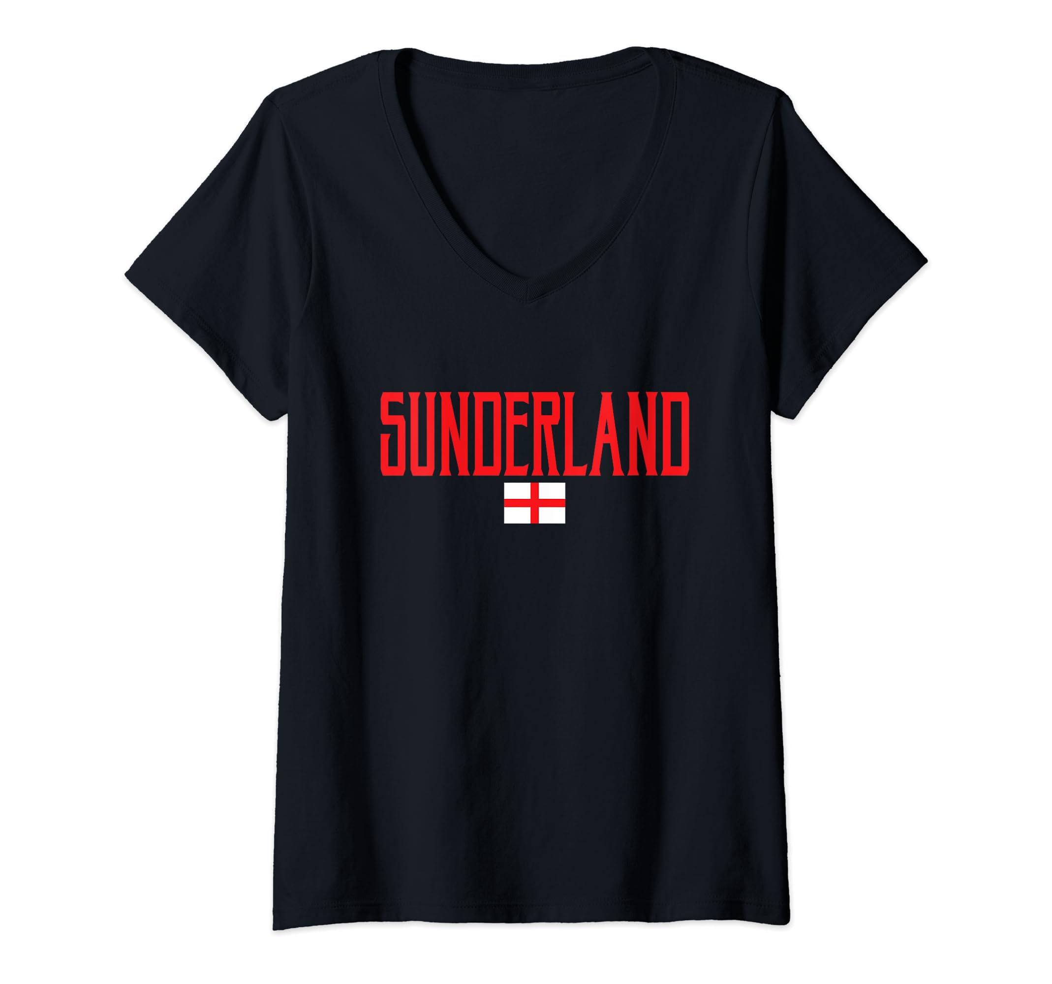 Womens Sunderland England Flag and Red Text V-Neck T-Shirt