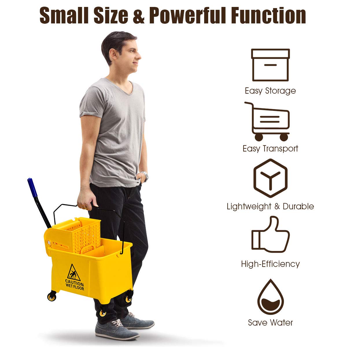 GOPLUS Commercial Mop Bucket with Wringer, Household Portable Mop