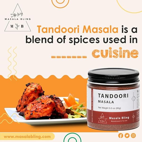 MASALA BLING TANDOORI SPICE BLEND, AUTHENTIC INDIAN SEASONING FOR CHICKEN, COTTAGE CHEESE (PANEER), AND MARINADES, GROUND POWDER, 3.0 OZ JAR