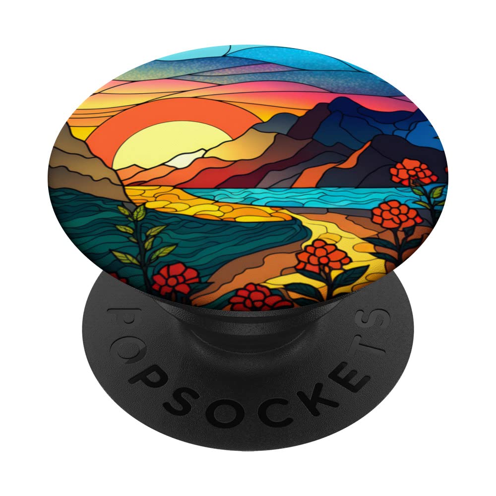 Flower Sunset Sunrise Floral Garden Boho Chic Abstract Art PopSockets Swappable PopGrip