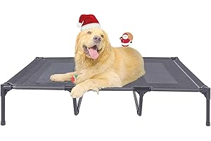 Suddus Elevated Dog Bed for Large Dogs 140lb, Breathable Cooling Raised Dog Cot with Dual Support Bars & Metal Frame, No-Slip Feet, Waterproof Pet Bed for Indoor/Outdoor, X-Large, 48 * 36 * 9in, Grey