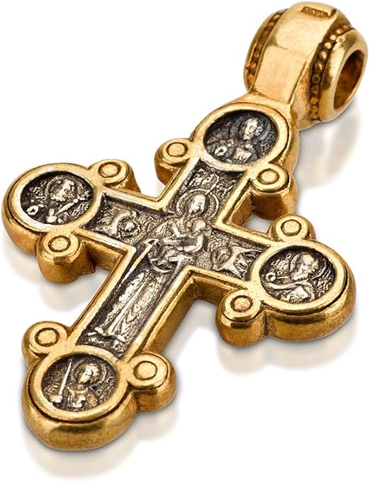 Unique Russian Orthodox Cross Pendant 2" Sterling Silver & 24k Gold