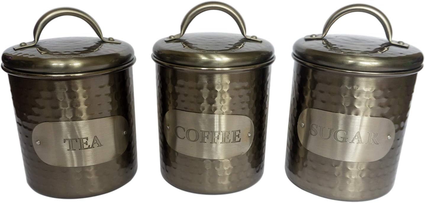 Grey Hammered Metal Tea Coffee Sugar Storage Canister Set Amazon.co.uk Kitchen & Home