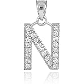 925 Sterling Silver Initial Letter N Charm Pendant with CZ