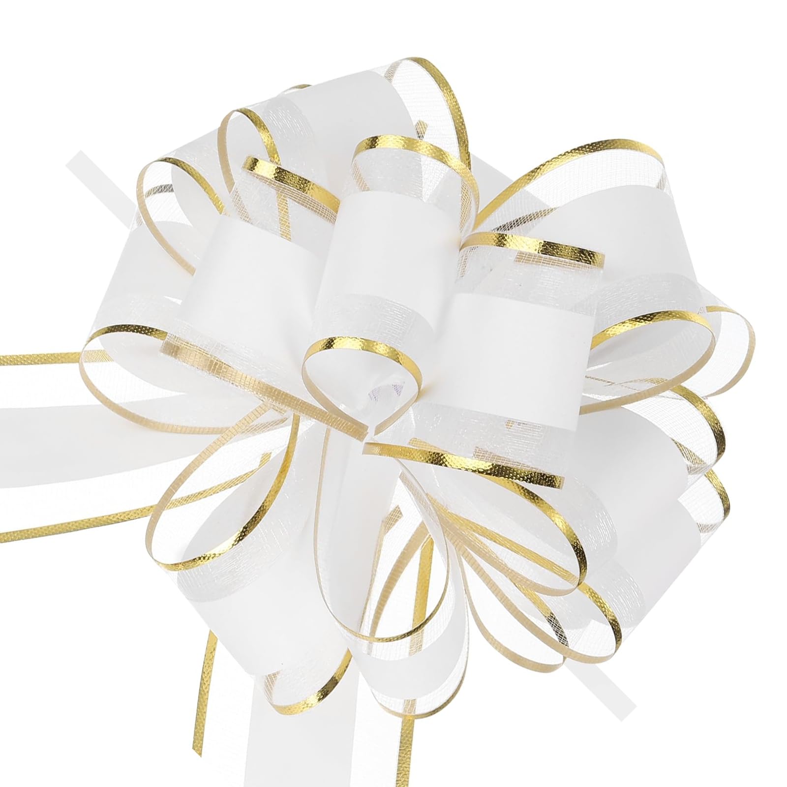 MACHSWON 10pcs 6 Inch White Pull Bows with Gold Edge Ribbon Large Gift Bows for Valentine's Day Xmas Holiday Decoration Baskets Gift Wrapping