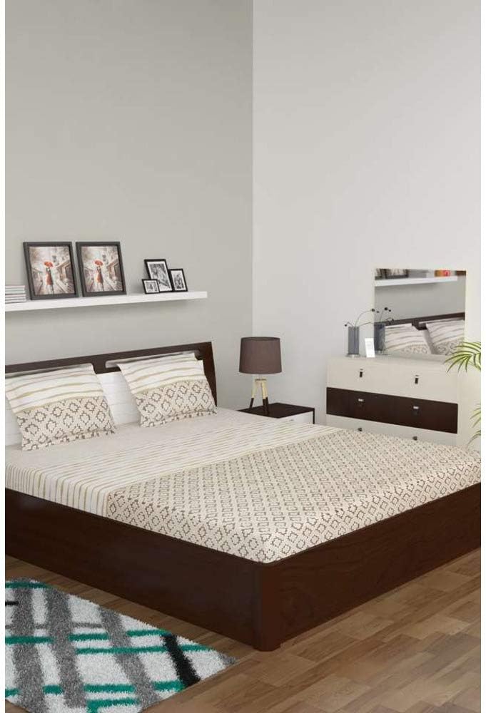 Portico New York Charlotte 210 TC Cotton King Bedsheet with 2 Pillow Covers - Multicolour