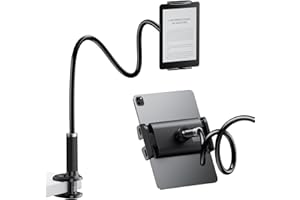 FlyCoco Gooseneck Tablet Stand Holder, [Upgraded] Mount Holder Clip with Flexible Long Arm for Bed, Compatible with iPad Pro Air/iPhone/Kindle Fire/Switch or Other 4-13" Device, Black