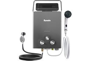 Ranein Portable Water Heater 1.58 GPM, Outdoor Tankless Water Heater Instant Gas Propane Hot Water Heater with Handle for RV Camping Trips Cabins Barns