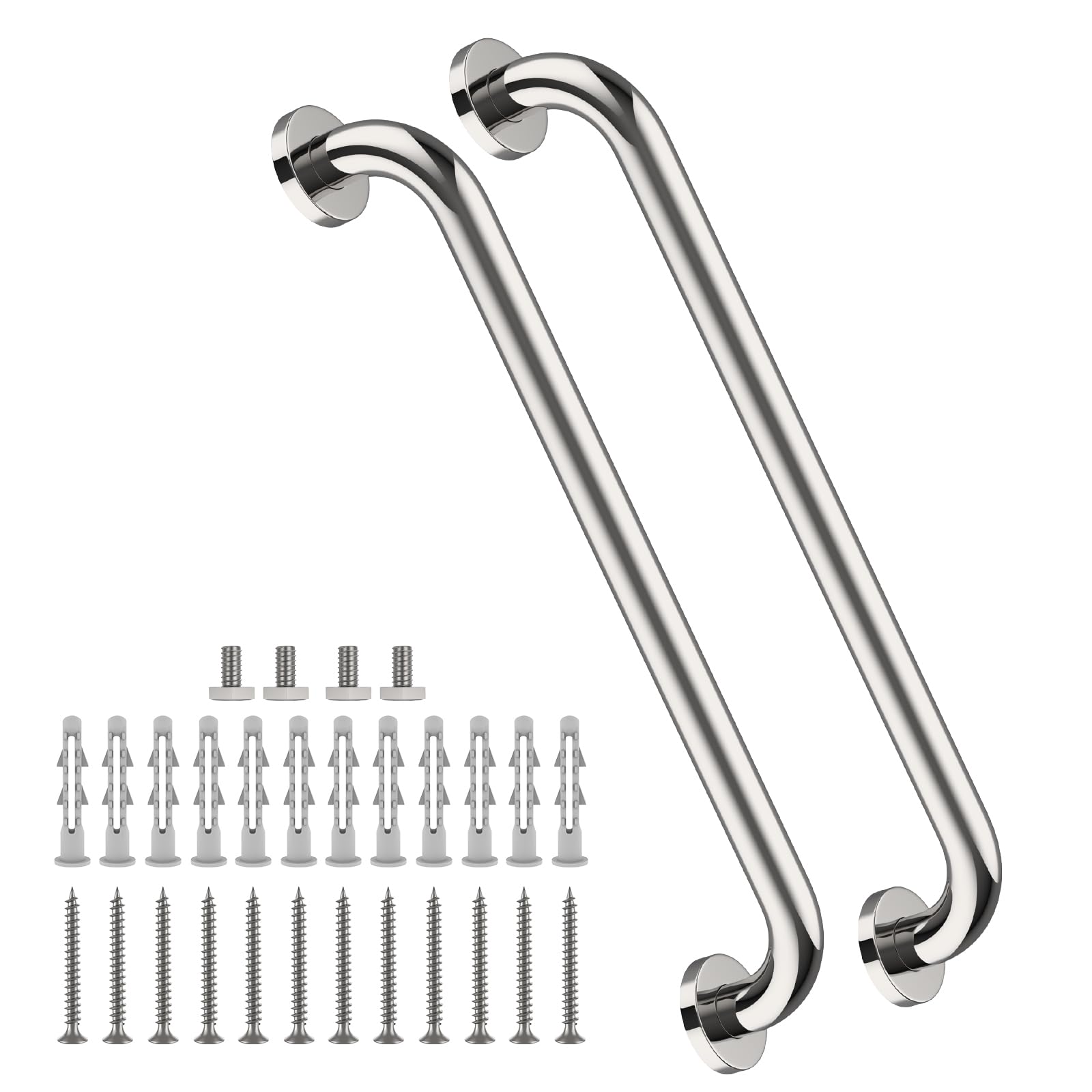 2 Pack 24 Inch Chrome Shower Grab Bar - 1.5" Diameter, ZUEXT Stainless Steel Bathroom Grab Bar Handle, Bathroom Balance Bar, Safety Hand Rail Support, Handicap Injury Elderly Senior Assist Bath Handle