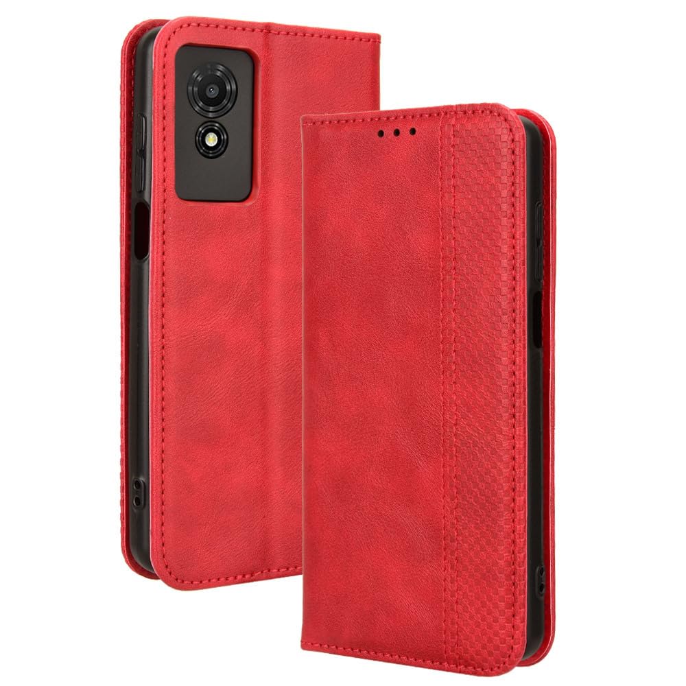 COMAKU Compatible with TCL 501 Case Leather - Flip Cover Protection magnetic Phone Case wallet with Card Holder - Red