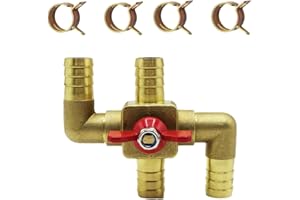 QEWHDJQ Solid Brass 5/8 Inch Heater Control Valve, 4-way Automobile Heating Water Valve, Brass Automotive Integrated Manual Control Valve, Heater Core Bypass with 4 Clamps(16mm)