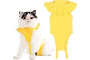 KUKASTER PET Cat Recovery Suit for Abdominal Wounds and Skin Diseases,Breathable Surgical Recovery Shirt After Surgery Wear Anti Licking Wounds,E-Collar Alternative for Female Cats Kitten(RSC01-yellow-m)