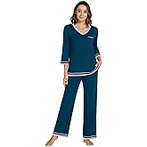 WiWi Women’s Pajamas Set Loungewear Bamboo from Viscose 3/4 Sleeve Tops and Soft Pants Set with Pocket S-XXL