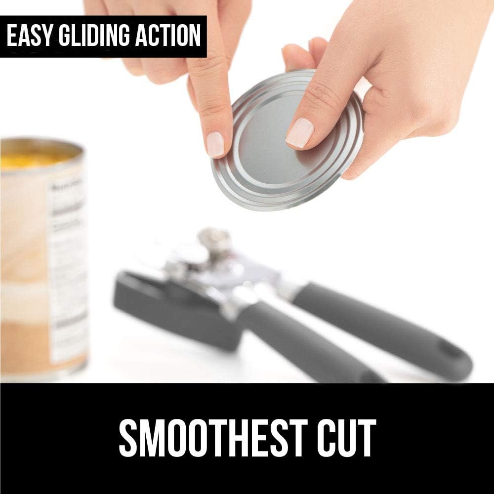 Gorilla Grip Manual Can Opener, Handheld Comfortable Grip, Oversized Easy Turn Knob, Built in Bottle Opener, Hangs for Convenient Kitchen Storage, Blades Easily Open Tin Cans for Smooth Edge, Gray: Kitchen & Dining