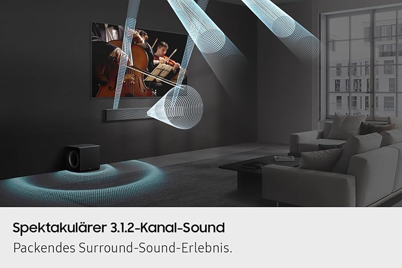 HW-QS710GF Q-Series 3.1.2-Kanal-Soundbar für Fernseher, TV-Lautsprecher mit kabellosem 6,5"-Subwoofer, Kabelloses Dolby Atmos und DTS:X, SpaceFit Sound, Q-Symphony