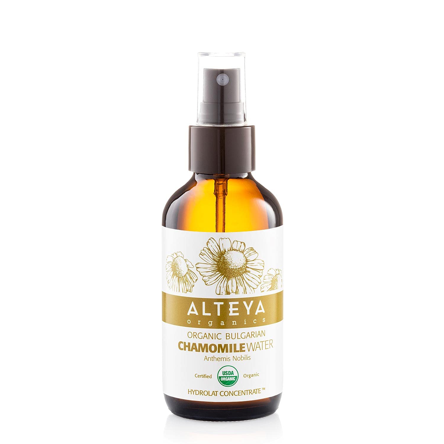 Alteya Organic Chamomile Water Spray 240ml Glass Bottle - USDA Certified Organic Floral Water Steam-Distilled from Fresh Anthemis Nobilis Flowers -Hydrating, Soothing and Calming