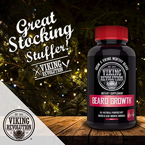 Viking Revolution Men's Beard Growth Vitamin Supplement Tablets - Potent Pills for Maximum Facial Hair Growth for Men - Includes Beard Comb