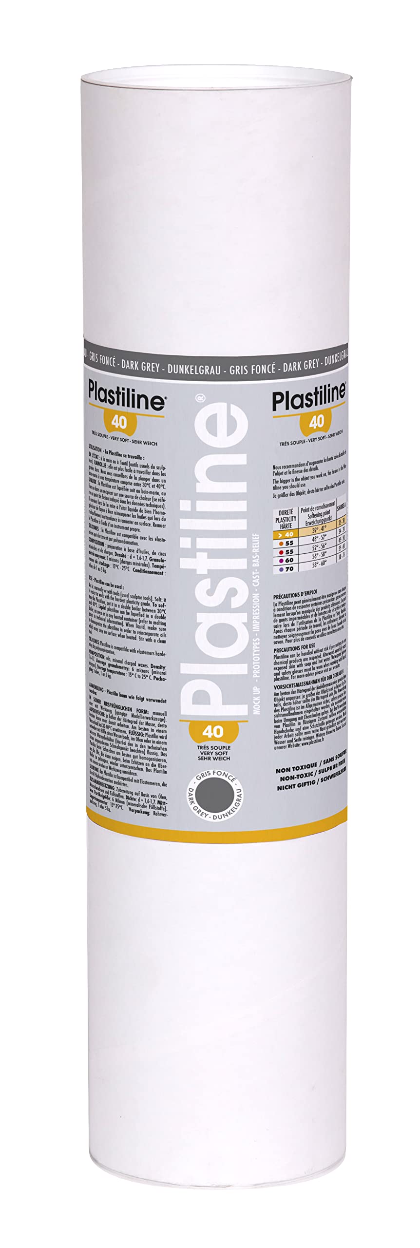 Plastiline 5740T - Plastiline tube - Modelling Paste, High Precision - Sculpting, Moulding - Hardness 40 (very soft) - 5 kg - Dark Grey shade. Made in France