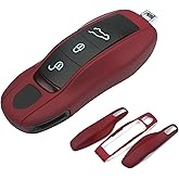 Aojezoor Bordeaux Red Key Fob Cover Compatible with Porsche Key Shell Key Fob Shell Replacement Compatible with Porsche Cayenne Panamera 911 718 Macan Boxster Cayman Old Style