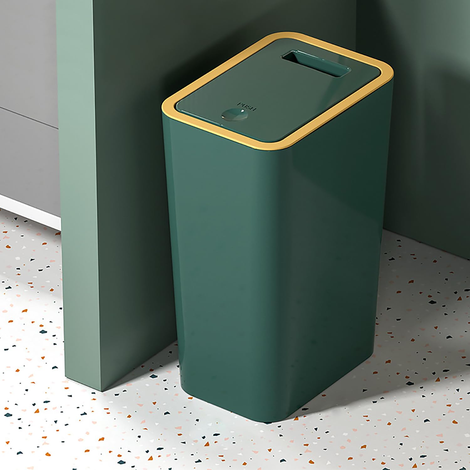 Sightday 9L Green Bin, Square Plastic Bin with Lid, Push Button, Dog Proof, Ideal for Kitchen, Bathroom, Bedroom, Office, Living Room, Toilet, Car (Green Bin)