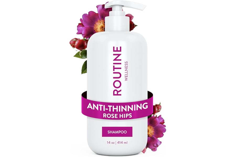 Routine Wellness Anti-Thinning Shampoo for Thinning Hair – Biotin DHT Blocker Women & Men – Color Safe Shampoo for Hair Loss & Healthy Hair – Rose Hips – 14oz