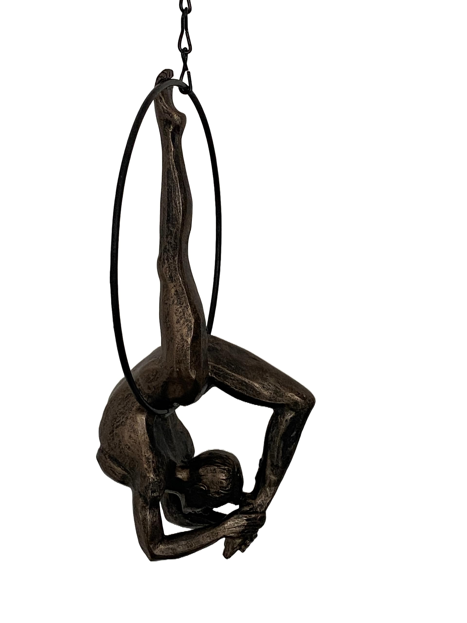 Haute Collage x1 Female Gymnast Acrobat on a Ring - looking Down Bronze Colour Figurine Vintage Style Wallhanging Statue