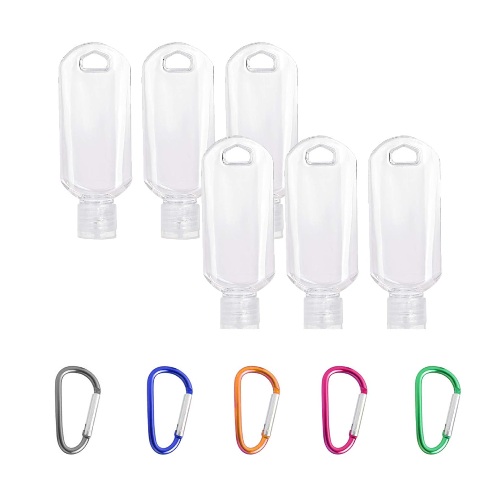 Clear Portable 5pc Refillable Travel Bottles, 50ml Leakproof Squeeze Bottles with Clips for Outdoor, Business Trip