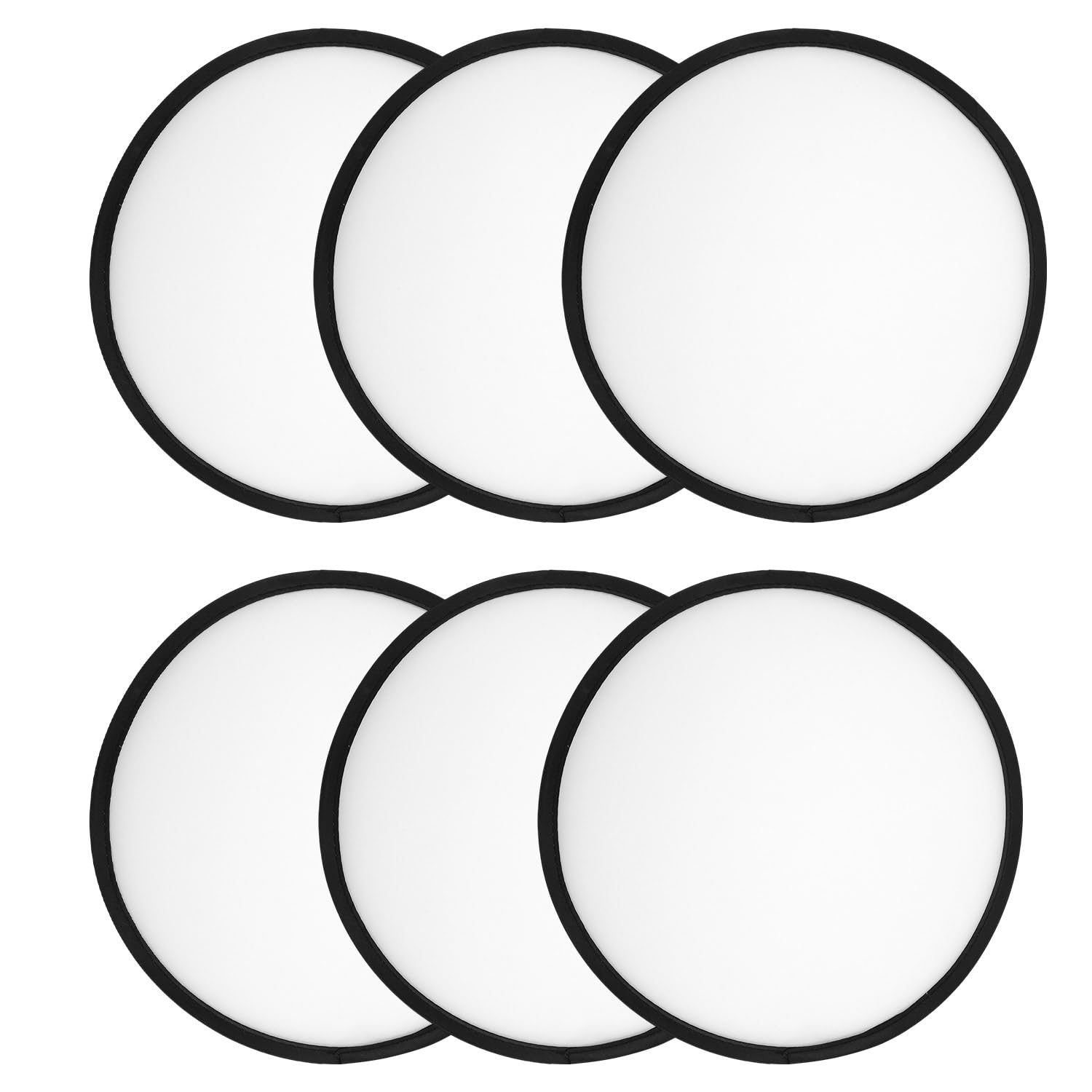NQEUEPN 6 pcs Foldable Fan with Storage Bag, White Sublimation Fan Blank Polyester Black Edge Round Folding Flying Disc Handheld Hand Fan Set for Wedding Party Gift Outdoor Beach Event Christmas