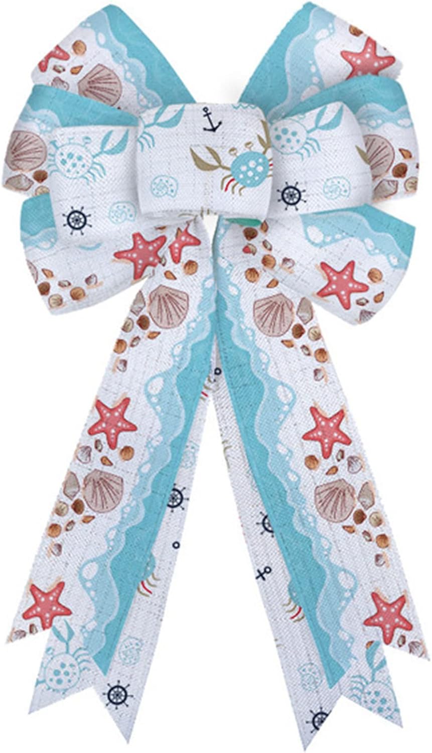Bows & Ribbons - Ocean Wreath Bow Ocean Bow Decorations Large Ocean Themed Wreath Decorations Bow Gift Bow Holiday Bows for Front Door Wreath Decorations Tree Topper Bow Ocean Party Supplies