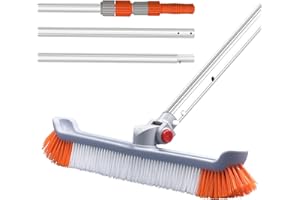 Buyplus Swimming Pool Brush with Pole, Pool Pole Telescopic 16FT and Brush Set, Telescoping Pool Pole and Nylon Brush Head for Cleaning Pool Walls