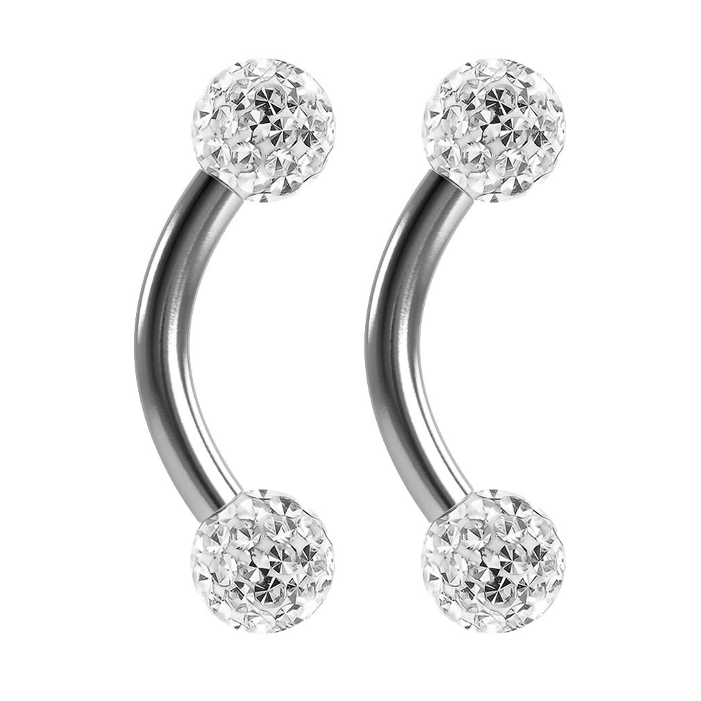 2pc 16g 1.2mm Curved J-Curve Barbell 6mm Crystal Ring Cartilage Bar Rook Daith Eyebrow Helix Cubic Zirconia Ferido