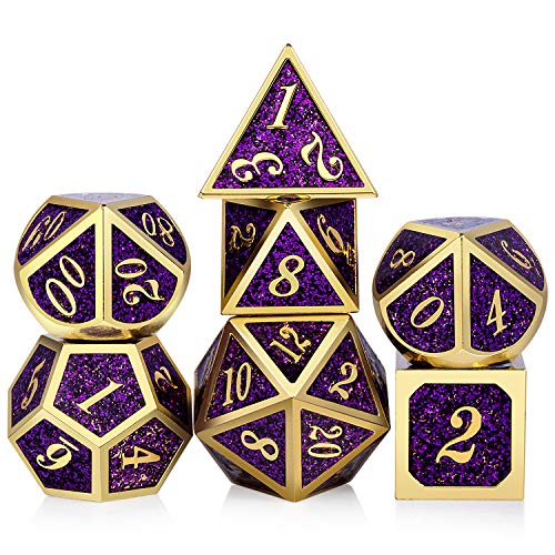 DNDND Glitter Purple Metal Dice Set, Solid