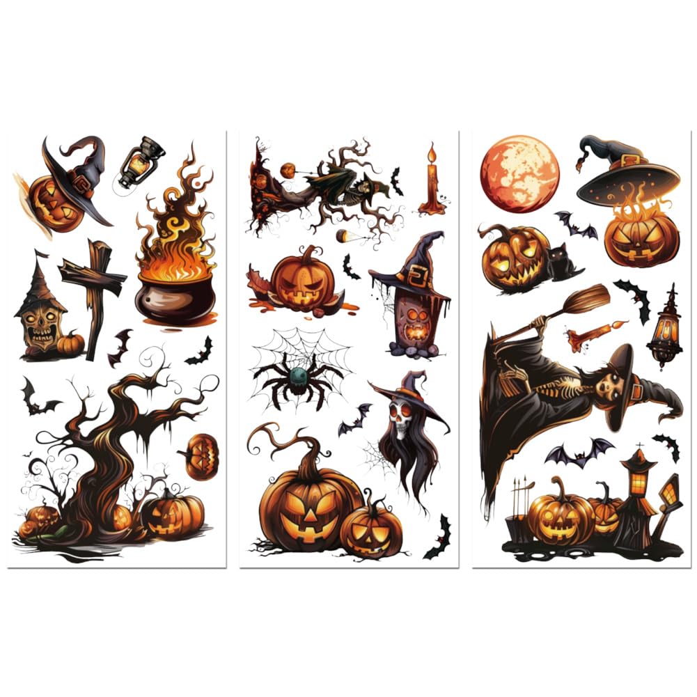 Peacoblue Rub on Transfer Decals for Furniture Crafts Halloween Pumpkin and Hat Decor 6"x12", 3Pcs Waterproof UV DTF Transfer Sticker for Dresser Lingerie Chests Drawer Glass Porcelain Wood Plastic