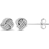 DECADENCE Sterling Silver 6mm Multi Love Knot Stud Earrings for Women | Round Milgraine and Wire Rope Cable Twist Stud Earrings | Secure Friction Back Closure | 14k Plated Shiny Classic Earrings