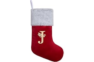 Beyond Your Thoughts 1 Pack Initial Monogram Christmas Stockings Personalized Human Durable Christmas Mistletoe Ornament Bag for Family Decorations Red Letter J