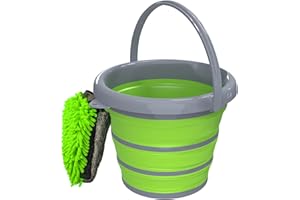 GOLDFOX Collapsible Green Microfiber Mitt Bucket, 10L (2.6 Gallon) Multiuse Portable Water Bucket with Handle - Car Wash & Household Cleaning