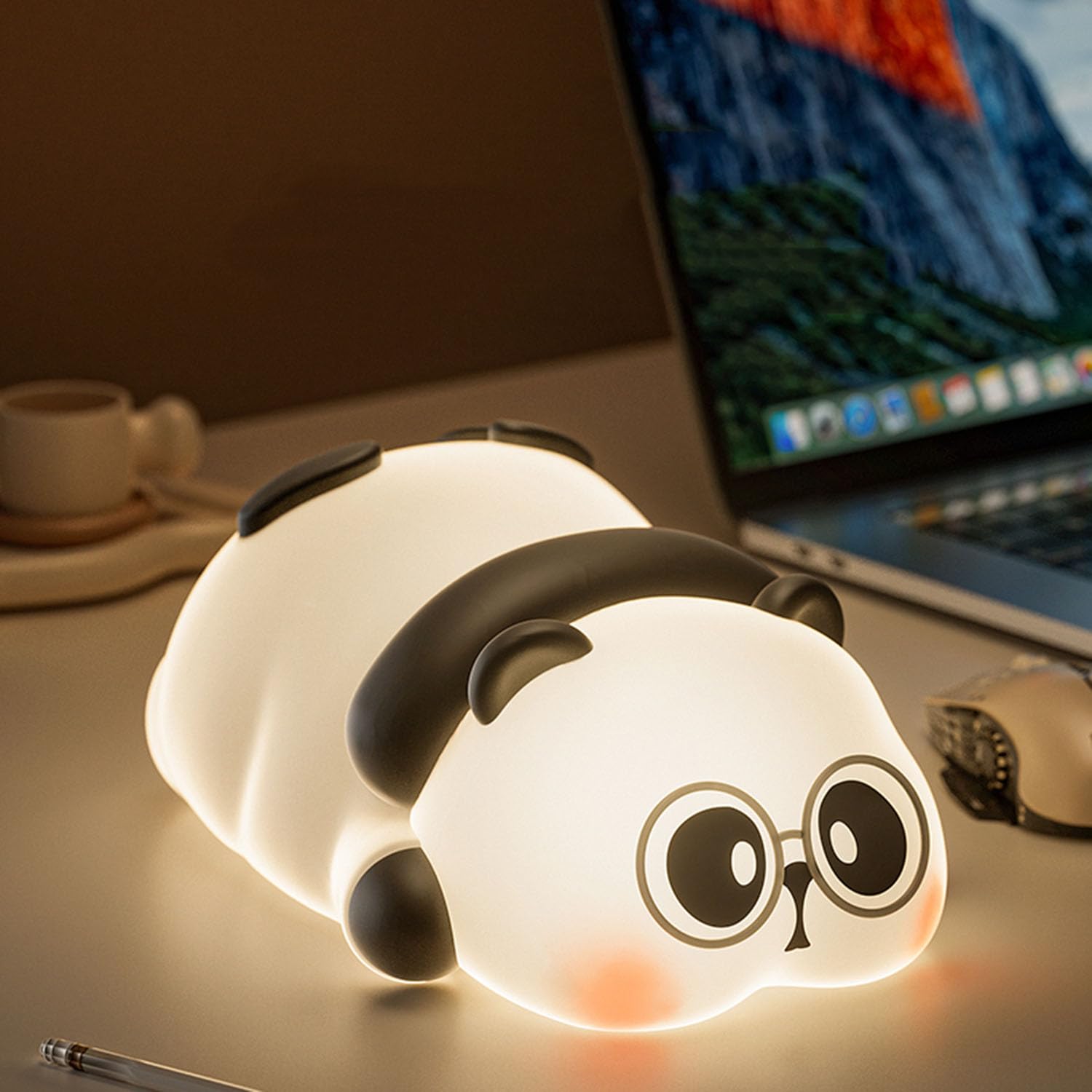 CBDYWVR Cute Panda Night Light for Kids, 3-Level Dimmable Nursery Nightlight, Rechargeable Silicone Squishy Touch Lamp with 30 Min Timer, Led Animal Bedside Lamp for Breastfeeding