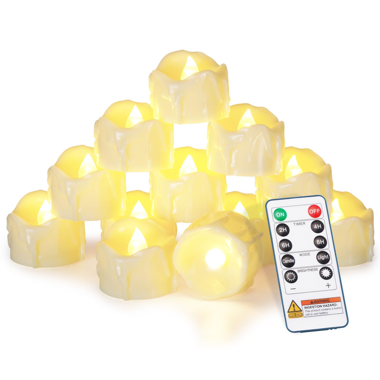 Photo 1 of Homemory 12pcs Remote Timer LED Tea Lights Candles, 400+Hours Flickering Flameless Battery Votive Tealights for Tabletop Lighting, Centerpieces Decor, Holiday, White Base