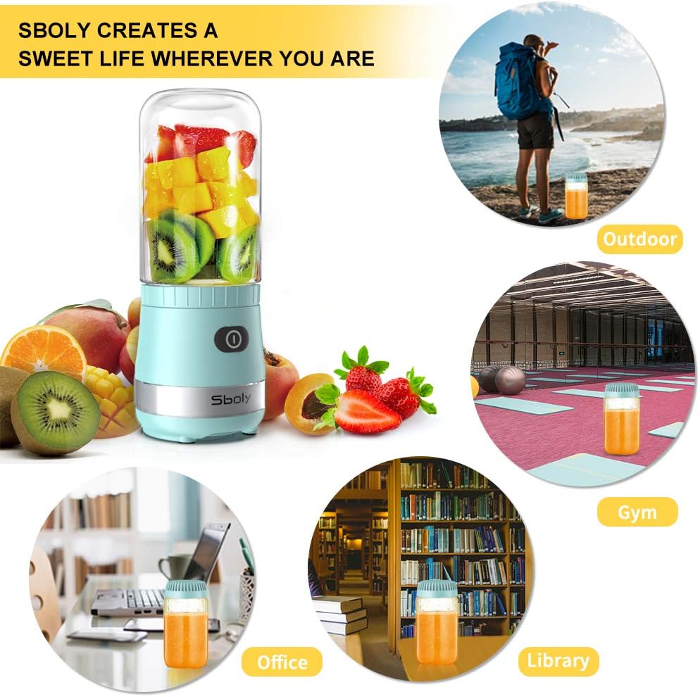 Portable Mini Blender, Personal Blender USB Rechargeable for Smoothies and Shakes with 2 Tritan BPA-Free Blender Cups, Small Smoothie Maker Protein Juice Blender Mixer (Blue): Kitchen & Dining