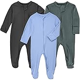 Aablexema Baby Pajamas Bamboo Rayon Zipper, 3pcs Unisex Infant Outfit with Mitten One Piece Footie Sleepwear