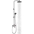HAOXIN Outdoor Shower Fixtures with 5 Function Hand Shower,Exposed Rain Shower System Set,Outdoor Shower Faucet Brushed Nickel,HXSN06U