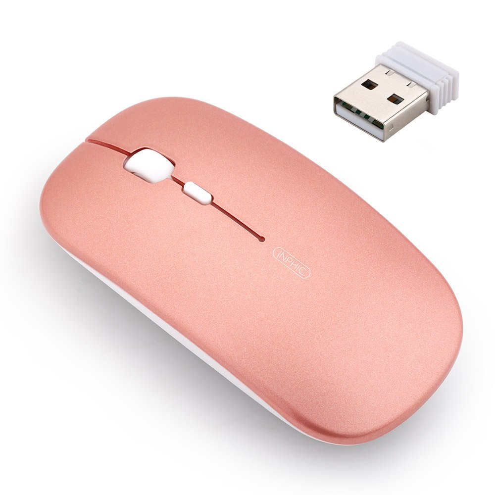 Rechargeable Wireless Mouse,inphic Mute Silent Click Mini Noiseless Optical Mice,Ultra Thin 1600 DPI for Notebook,PC,Laptop,Computer,Macbook (Rose gold)