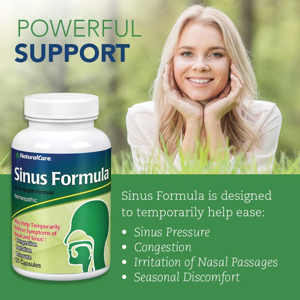 NaturalCare Sinus Formula | Homeopathic Support for the Temporary Relief of Sinus Congestion and Pressure | 120 Capsules: Health & Personal Care