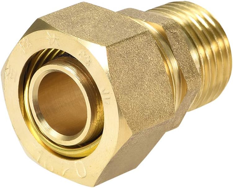 sourcing map Brass Compression Tube Fitting Connector Adapter 20mm Tube OD X 1/2 G Male Gold Tone, Copper,gold, G1/8, 1pcs