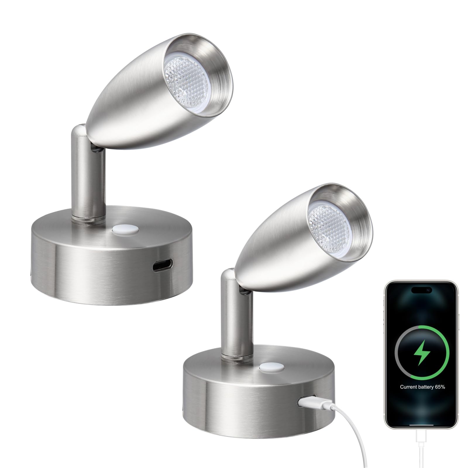 acegoo Campervan Boat 12V LED Reading Light with Type-C Port Dimmable Reading Lamp 12 Volt Swivel Spot Light for Caravan Camper Van Truck Bed Reading, 12-24VDC Hard-Wired(Brushed Nickel, 2 Pcs)