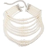 FANJURNEY Big Pearl Necklace Round Pearl Jewelry Necklace Chunky Multi layered Choker Necklace for Women